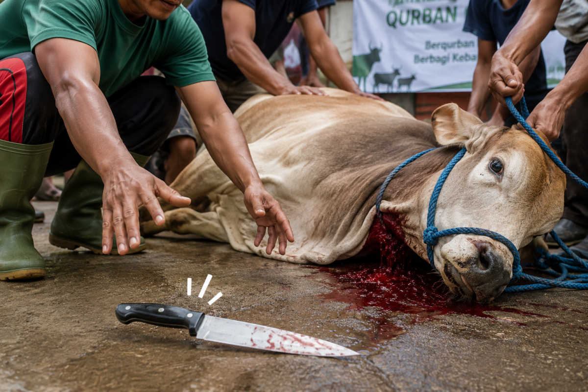 Penjelasan Fikih tentang Pisau Lepas Saat Penyembelihan Qurban ( Poto : ilustrasi chatGPT ).
