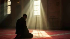 Ilustrasi seorang Muslim sedang melaksanakan Sholat Dhuha( Poto : mozaik islam )