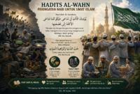 Ilustrasi hadits Al-Wahn tentang bahaya cinta dunia dan pentingnya persatuan umat Islam.( Poto : chatGPT ).