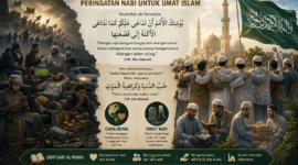 Ilustrasi hadits Al-Wahn tentang bahaya cinta dunia dan pentingnya persatuan umat Islam.( Poto : chatGPT ).