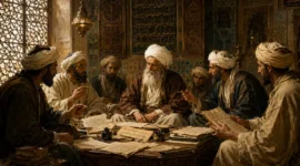 ilustrasi para Ulama Mazhab berdiskusi di majelis ilmu( Poto : muidigital )