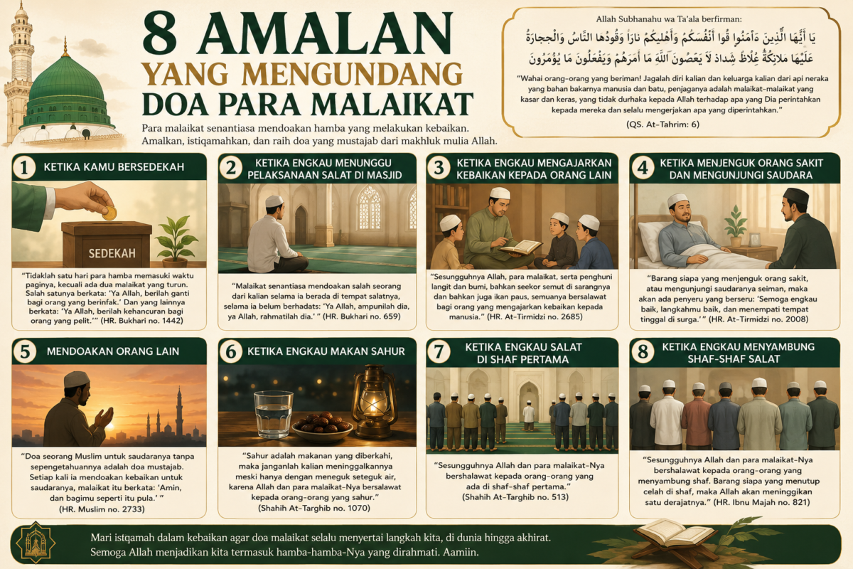 Delapan amalan yang mengundang do'a para Malaikat( poto :chatGPT ).