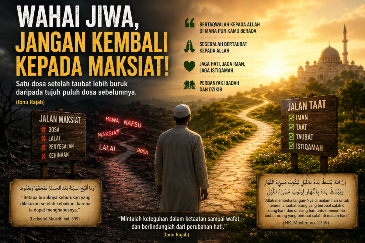 Nasihat ulama tentang bahaya kembali ke maksiat setelah taat( poto : chatGPT)