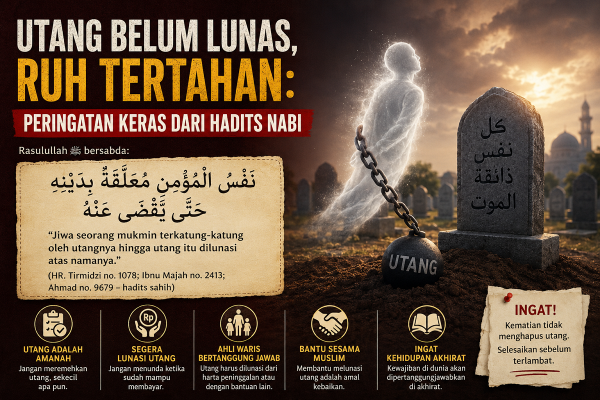 Ilustrasi hutang seorang mayat yang belum lunas tertahan di antara Bumi Dan Langit( poto :chatGPT)