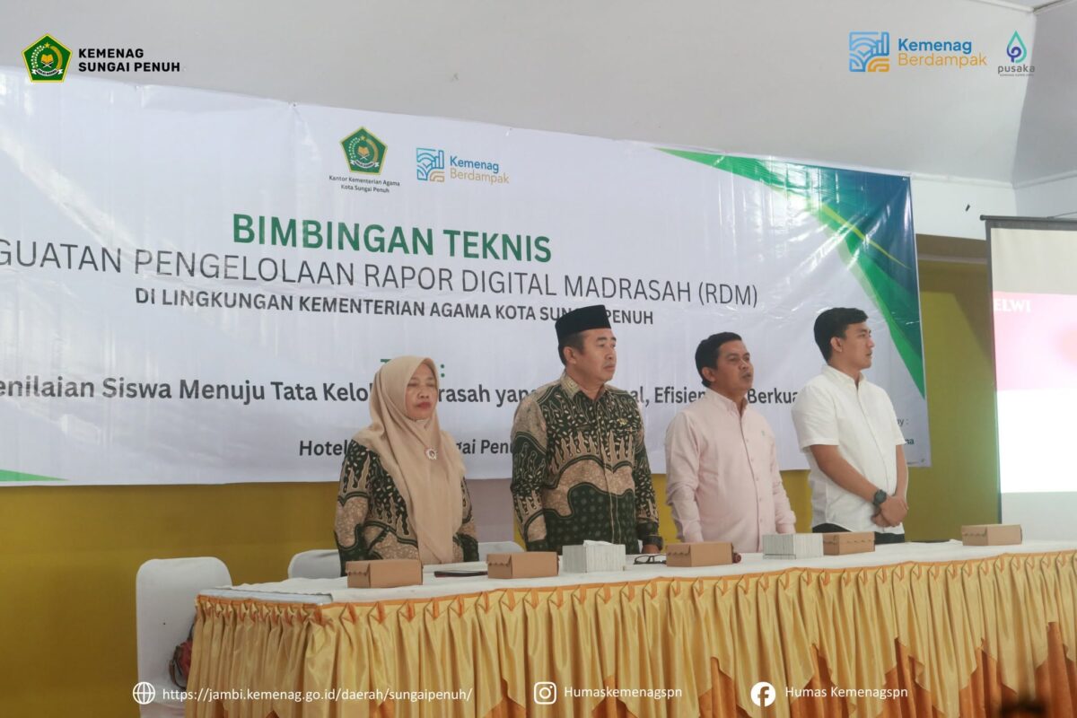 Kantor Kementerian Agama Kota Sungai Penuh menggelar kegiatan Bimbingan Teknis Penguatan Pengelolaan Rapor Digital Madrasah Sungai Penuh pada Rabu, 22 Juli 2026.(poto: kemenag Sungai Penuh).
