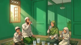 Adab meminum air Zamzam.(poto: lirboyo.net)