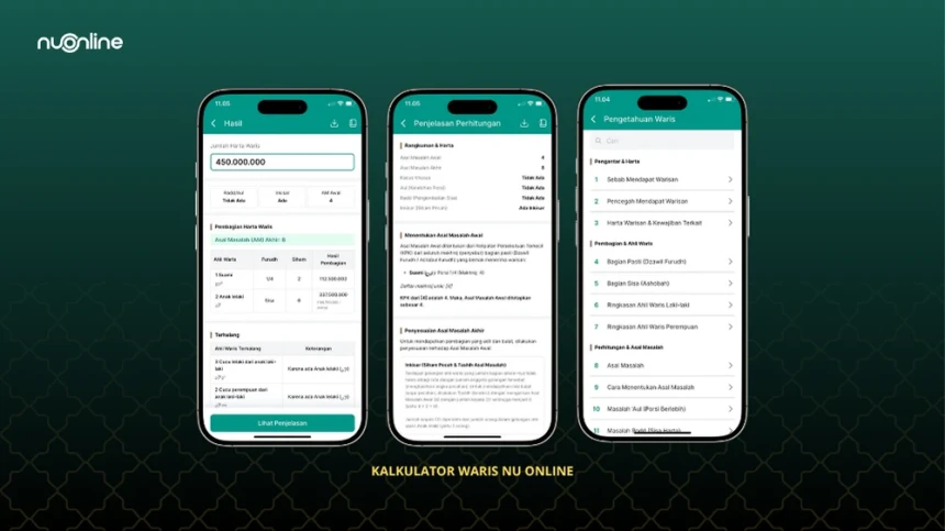 Contoh tampilan Kalkulator Waris NU Online.( poto: nuonline.com).