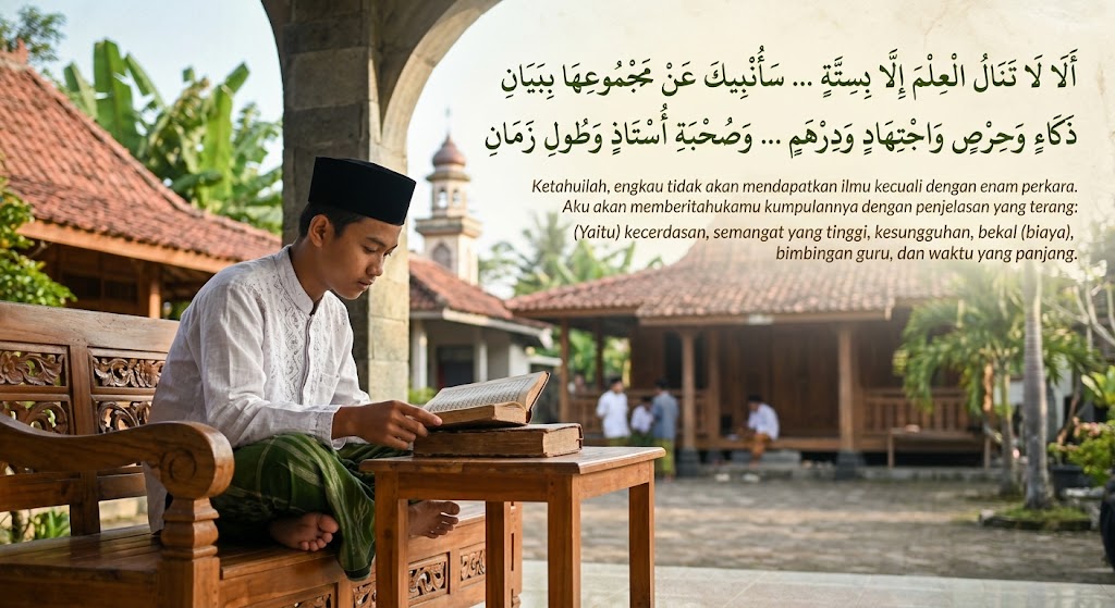 Penuntut ilmu wajib memahami syarat utama menuntut ilmu agar proses belajar membuahkan hasil.(poto: AI).