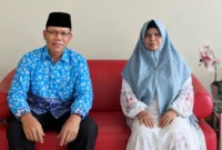 M. Basri (45) dari Tanjung Jabung Barat dan Jusmiarni (36) dari Kerinci peserta MTQ Nasional XXXI Tahun 2026 yang berlangsung di Jawa Tengah.(Poto: kanwil kemenag jambi).