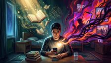Ilustrasi seorang pemuda menundukkan pandangan dari godaan layar gawai demi menjaga kemurnian hati dan ketenangan iman.(poto: AI).