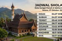Infografis jadwal sholat wilayah Kota Sungai Penuh dan sekitarnya untuk hari Selasa, 27 Oktober 2026.(poto: AI).