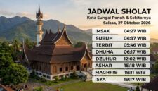 Infografis jadwal sholat wilayah Kota Sungai Penuh dan sekitarnya untuk hari Selasa, 27 Oktober 2026.(poto: AI).