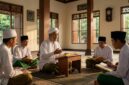 Ilustrasi: Kiai mengajar kitab fikih klasik tentang istibra dan menjaga nasab kepada para santri di pesantren tradisional.(poto: AI).